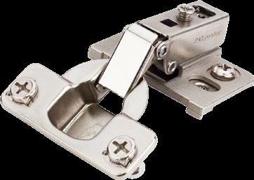 Hinges & Plates for Cabinet Refacing 125 Compact Hinge - 6 Way Adjustment 125 opening angle NEW Mounting holes on plate are indexed 1/4 away from face frame.
