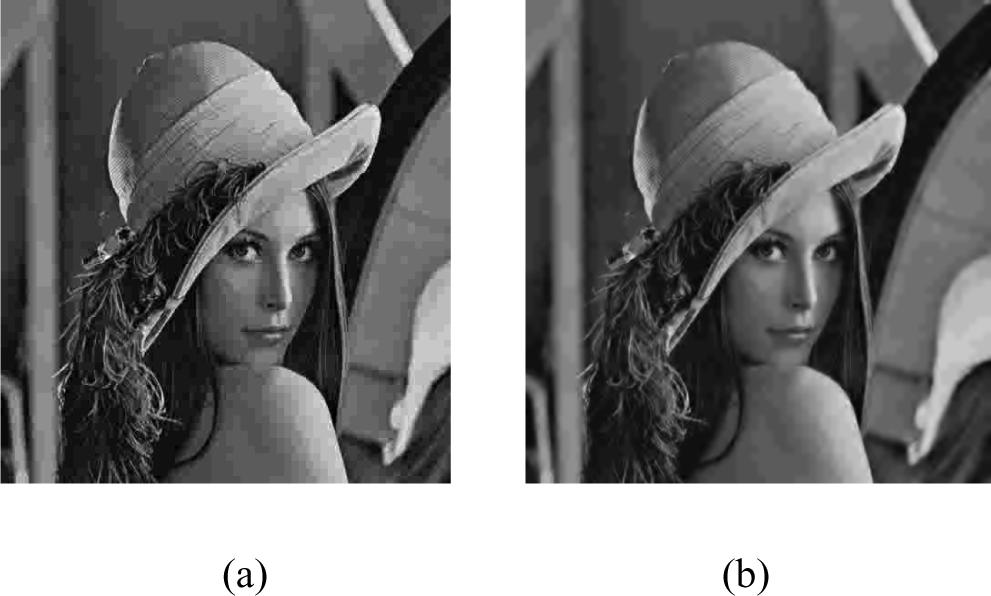 Reconstructed images of Lena with quantization step 80. (a) No filter (PSNR = 29:38 db, PSNR-B = 26:52 db, SSIM = 0:7700, GBIM = 4:494).