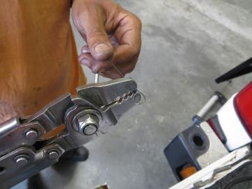 8x15 flange rivet and adjust the crimper to have a close fit on the rivet.