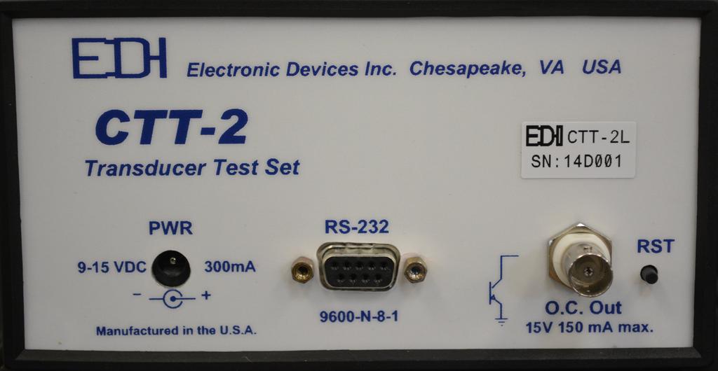 CTT-2 Transducer Test Set Control bezel of the unit: - Standard DB-9 RS-232