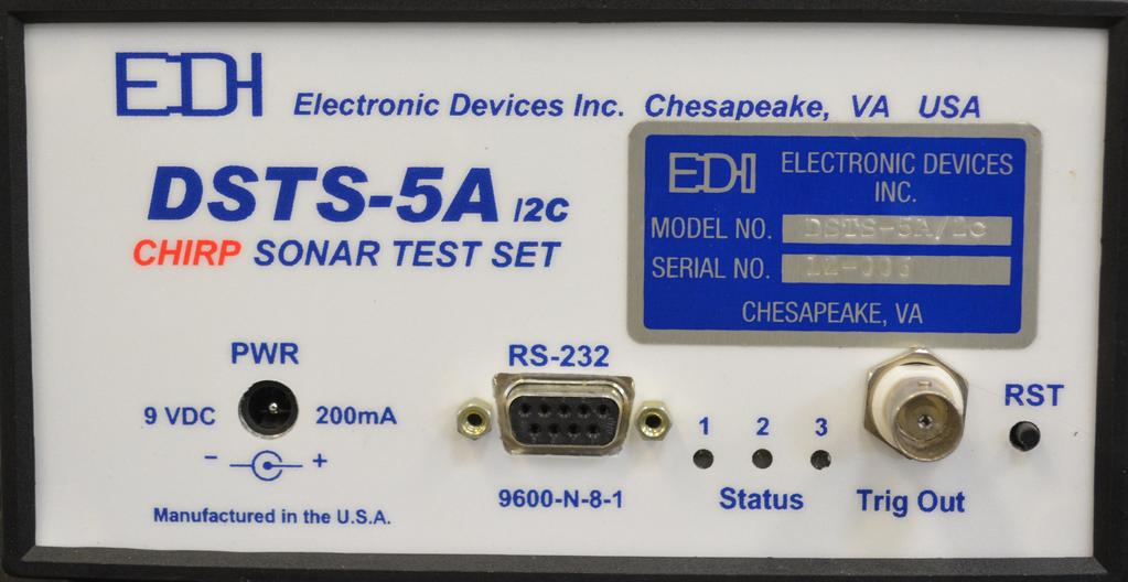DSTS-5A/2C Chirp Sonar Test Set Control bezel of the unit: - Standard DB-9 RS-232