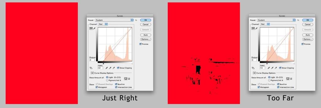 Adjust the light reds by moving the right slider in toward data on the histogram.