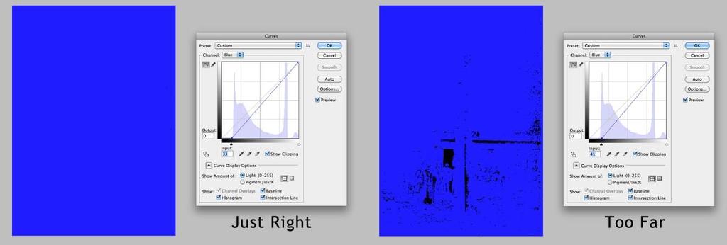 Adjust the light blues by moving the right slider in toward data on the histogram.