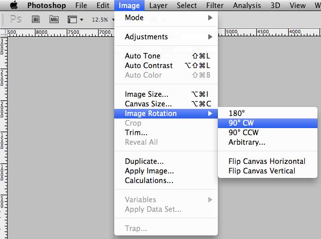 Straighten and/or rotate the image as necessary. a. If you need to rotate the image by 90 or 180 then from the menu bar, choose Image->Image Rotation-> i.