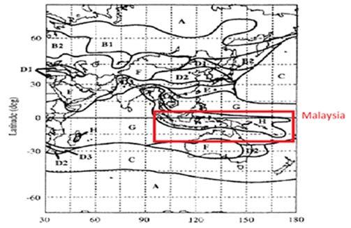Indonesian J Elec Eng & Comp Sci ISSN: 2502-4752 1025 Figure 1. Rain rate distributions for Asia, Oceania and Australia [6] 2.4. Crane Model Crane s global model divides the world from A to H regions based on rain rate distributions.