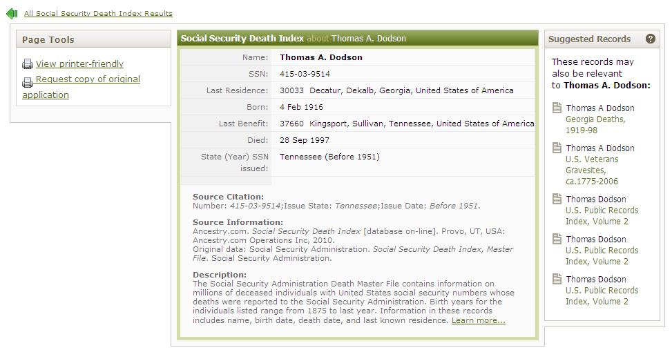 This is information on file at the Social Security Administration. It is not a death certificate.