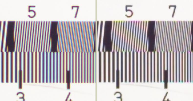 Figure 14: Color processed (left) Bayer CFA, (right) Sparse CFA The color aliasing shows