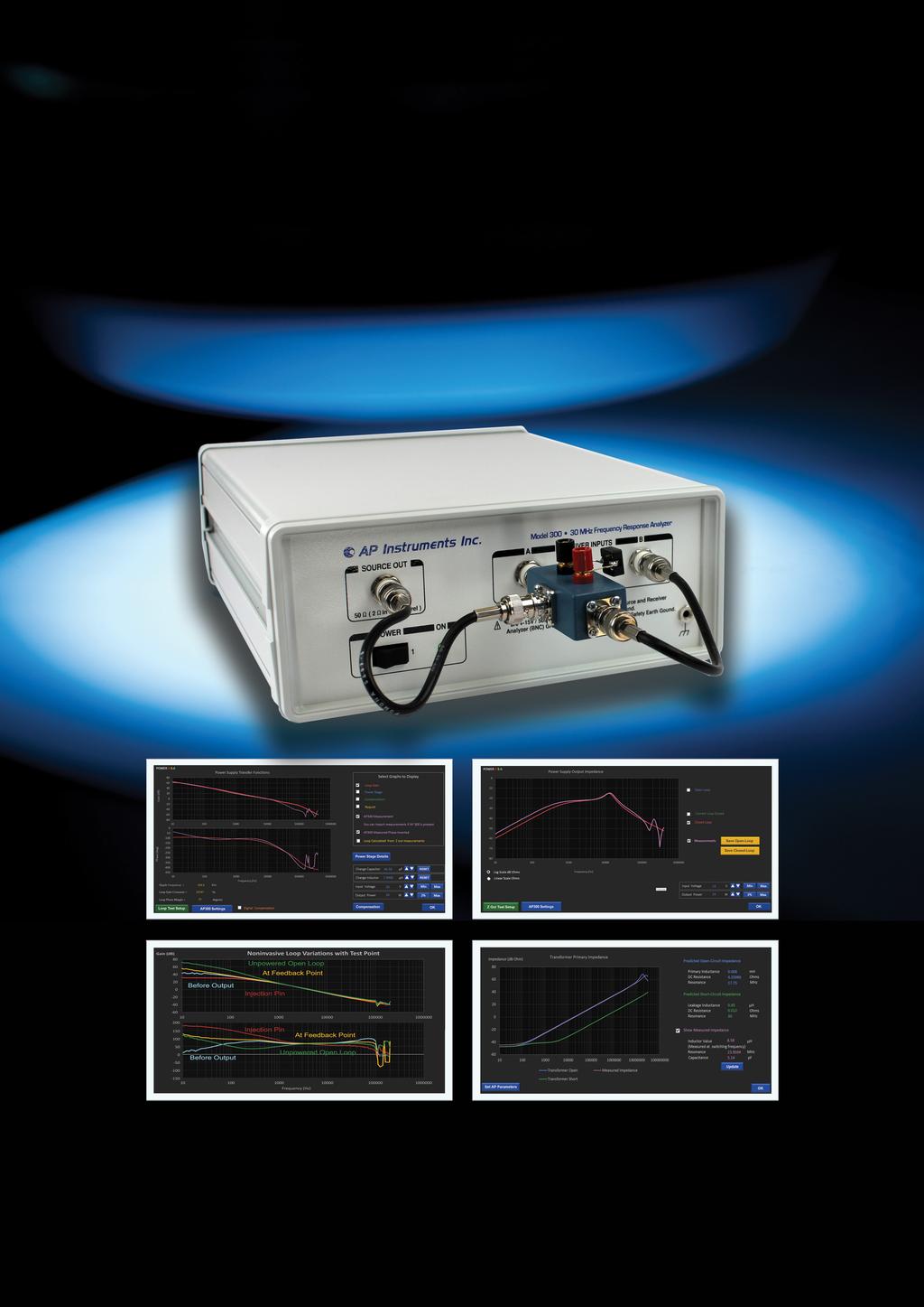 When performance counts... AP300. An instrument for serious engineers. The AP300 Frequency Response Analyzer has a 0.01 Hz to 30 MHz range.