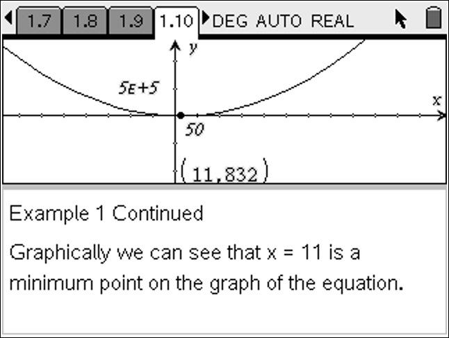 The answer to the problem can be verified graphically. Grab the point and drag to verify the minimum.