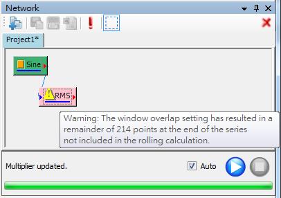 If there is a problem with the connected components, the Network Window will display a flashing warning sign ( ) or an error sign ( ) over the component.