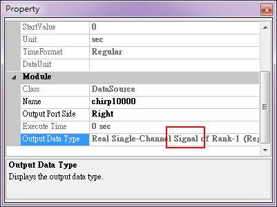 Since the OutputDataType is Real Single-Channel Signal of Rank-1(Regular) Data, the data type of Chirp10000 is a signal.