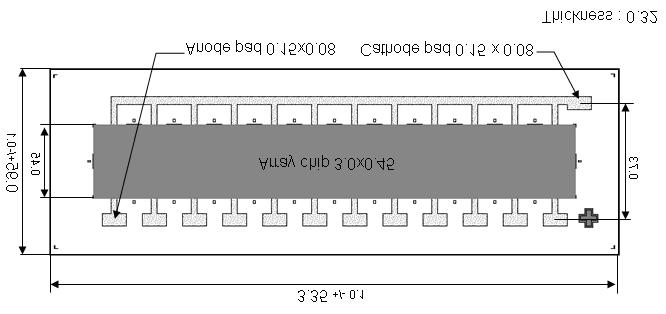 Figure 4-3: Schematic of a 12 channel VCSEL array on a submount The VCSEL array is mounted with the electrodes facing the submount, for emission through the substrate.