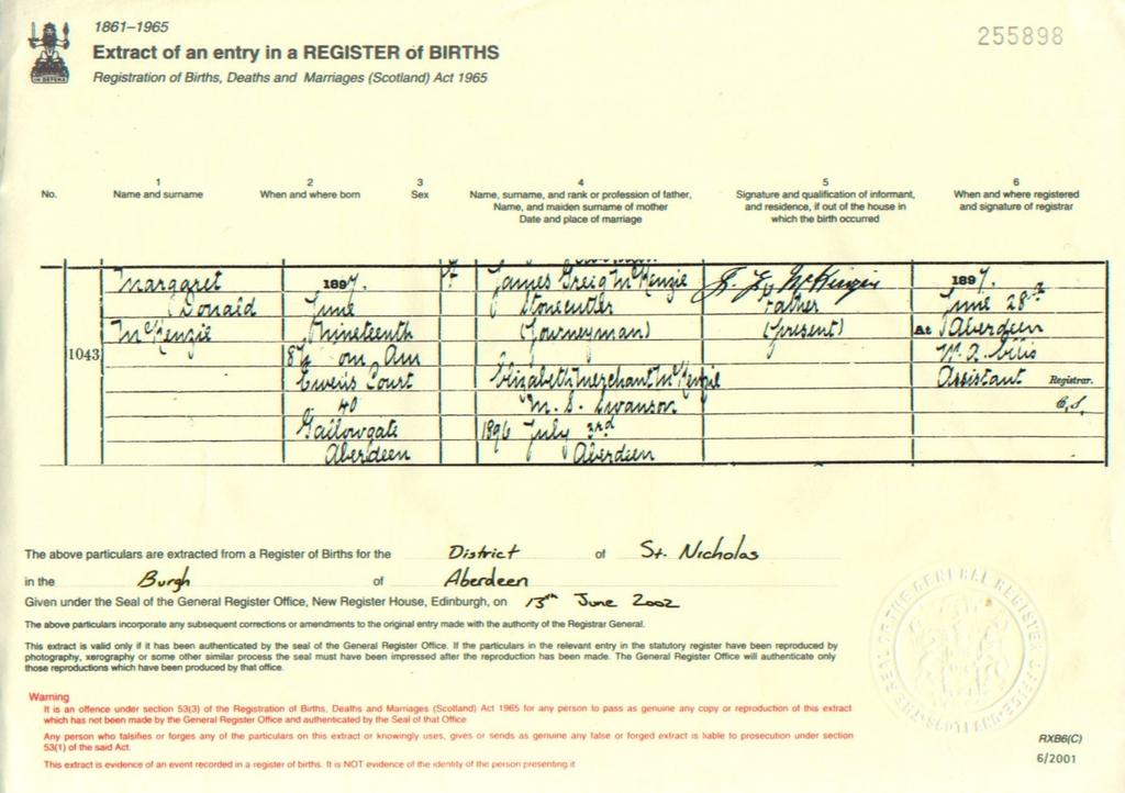 Civil registration:- birth certificate 