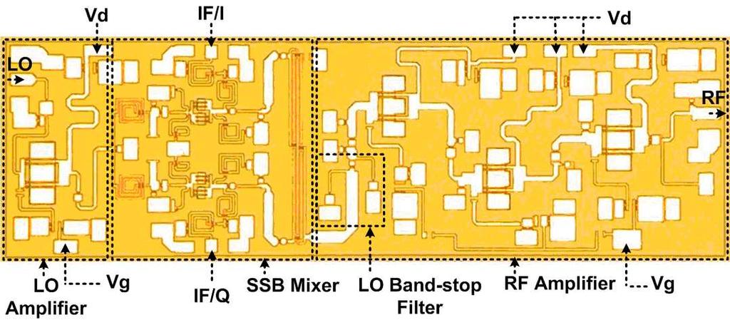 Progress In Electromagnetics Research Letters, Vol. 18, 2010 149 (a) (b) Figure 2. (a) Schematics of the miniature upconverter chip and (b) microphotograph of the integrated up-converter MMIC.