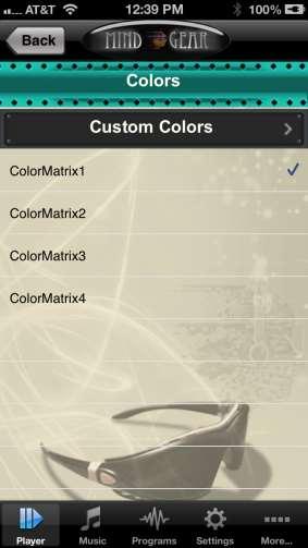 The color selection menu has several options.