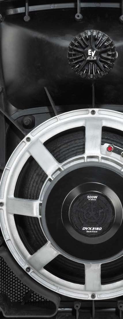 A unique combination of No-compromise design Elegant enclosure with full-face grille for clean, professional look All new DVX3150 15-inch woofer offers 500 watts (AES) continuous power handling All