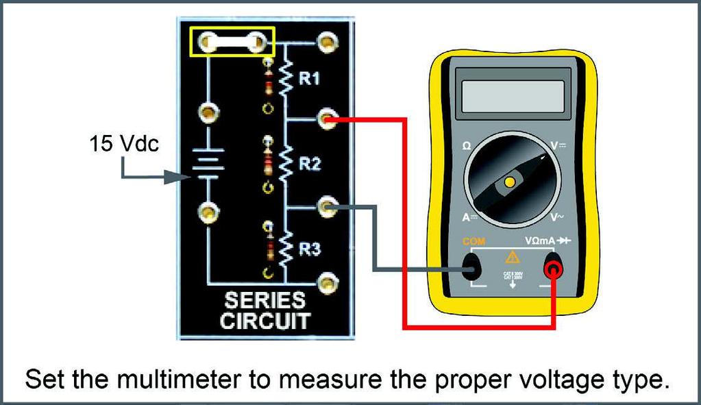 Series Resistive Circuits DC Fundamentals Measure the applied voltage. V A = Vdc (Recall Value 1) Measure the voltage drops of R1, R2, and R3.