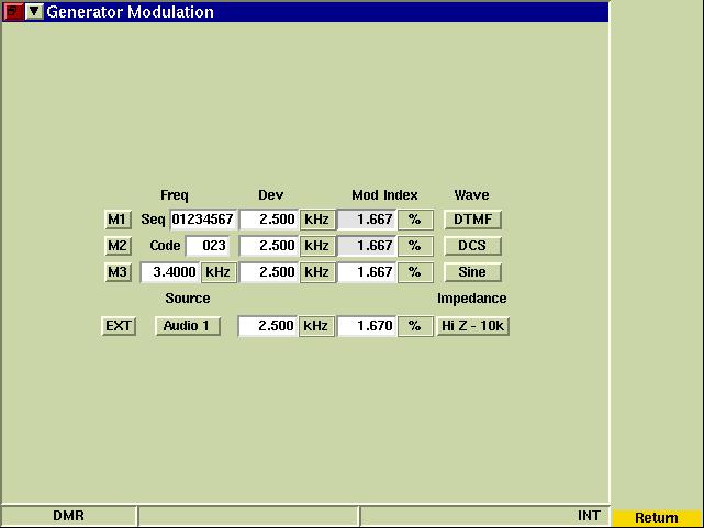 2.5.8 Generator Modulation Tile The Generator Modulation Tile defines modulation generator parameters for use in testing Analog radio systems. Parameters can be defined separately for each modulator.
