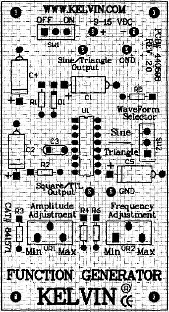 Appendix A Kelvin function generator circuit board controls and connections Power switch Red wire Sine/Triangle Output Black wire Ground (for all functions) Violet wire Square wave output