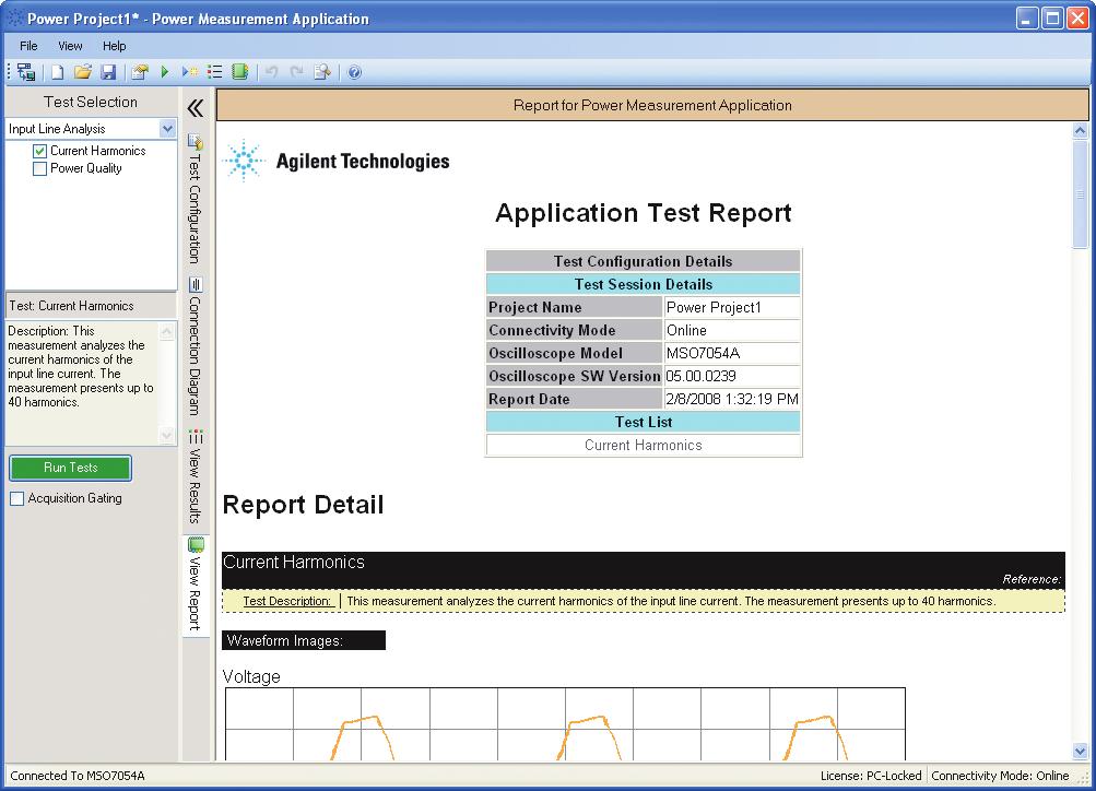 Report generation After a single test or a test module has been run, the View Report tab populates with measurement data and graphs for your archival and date sharing purposes. Reports are saved in a.