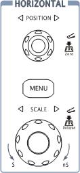 To Set Up the Horizontal System Figure 1-10 shows the HORIZONTAL controls: MENU button, and knobs of horizontal system. Following the exercise to familiarize with the buttons, knobs, and status bar.