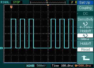 Trigger Holdoff Use trigger Holdoff to stabilize a complex waveform, such as a pulse range. Holdoff time is the oscilloscope s waiting period before starting a new trigger.