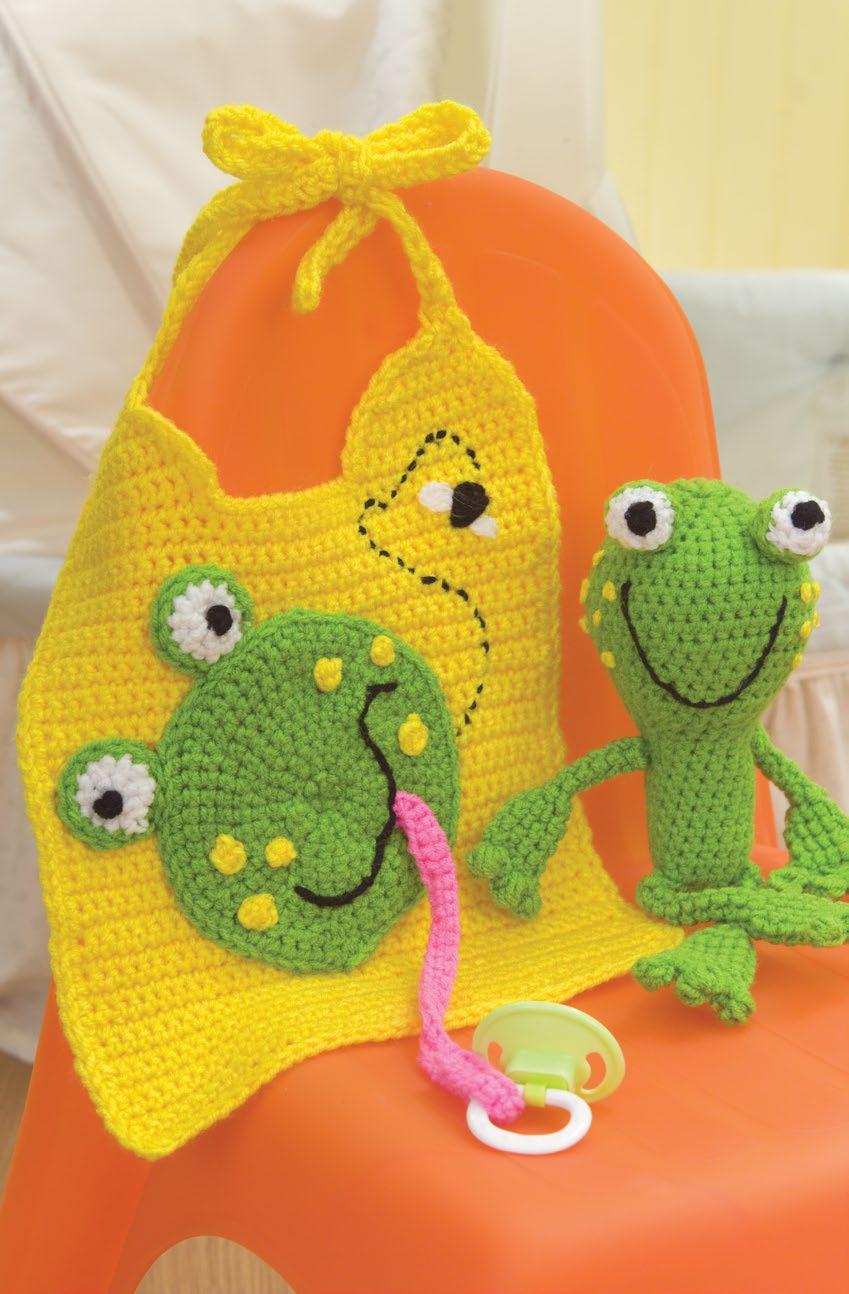 8 & 9Fun Froggy Crochet Bib &Rattle 20 Super Baby Who says bibs have to only