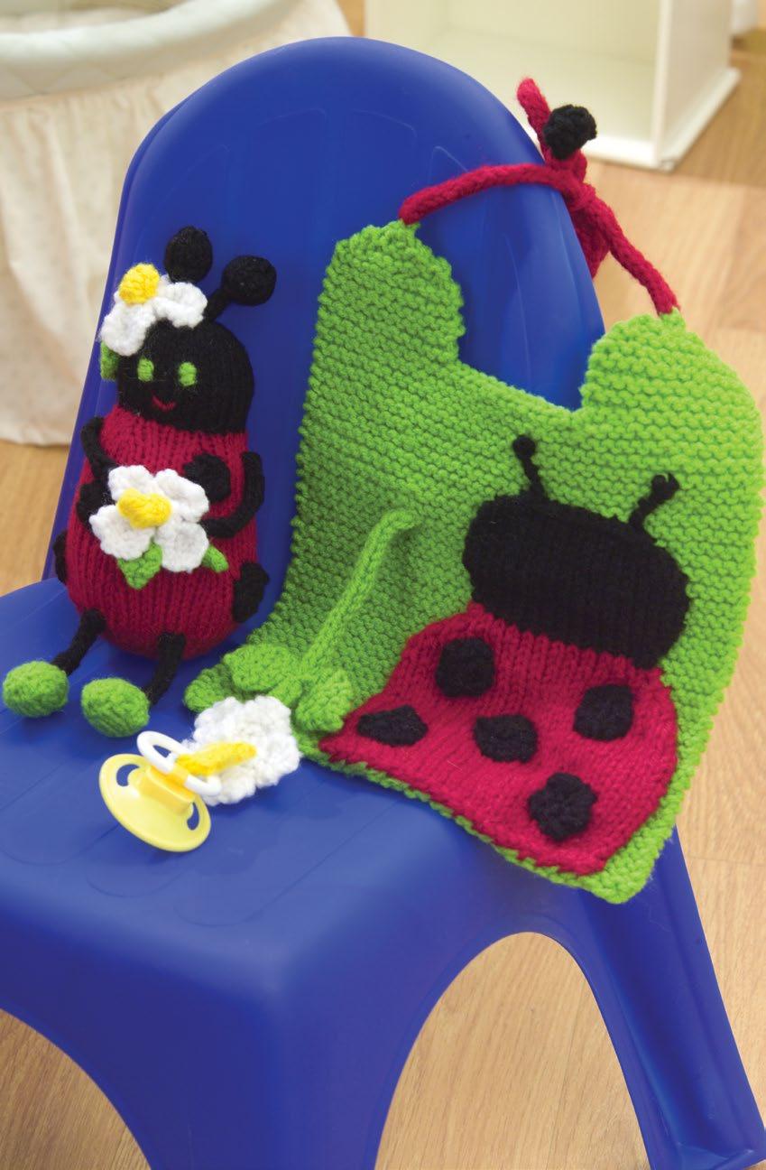 11 & 12 Lucky Ladybug Knit Bib & Rattle This colorful toy will keep baby s hands busy while