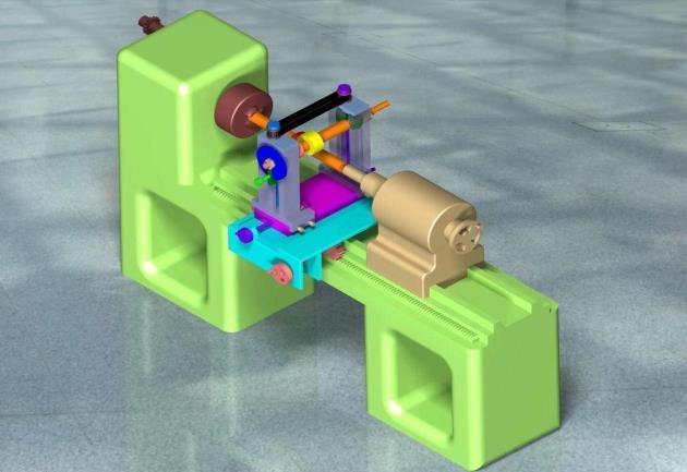 Rendered image of lathe machine with attachment is shown in Fig 8 S.