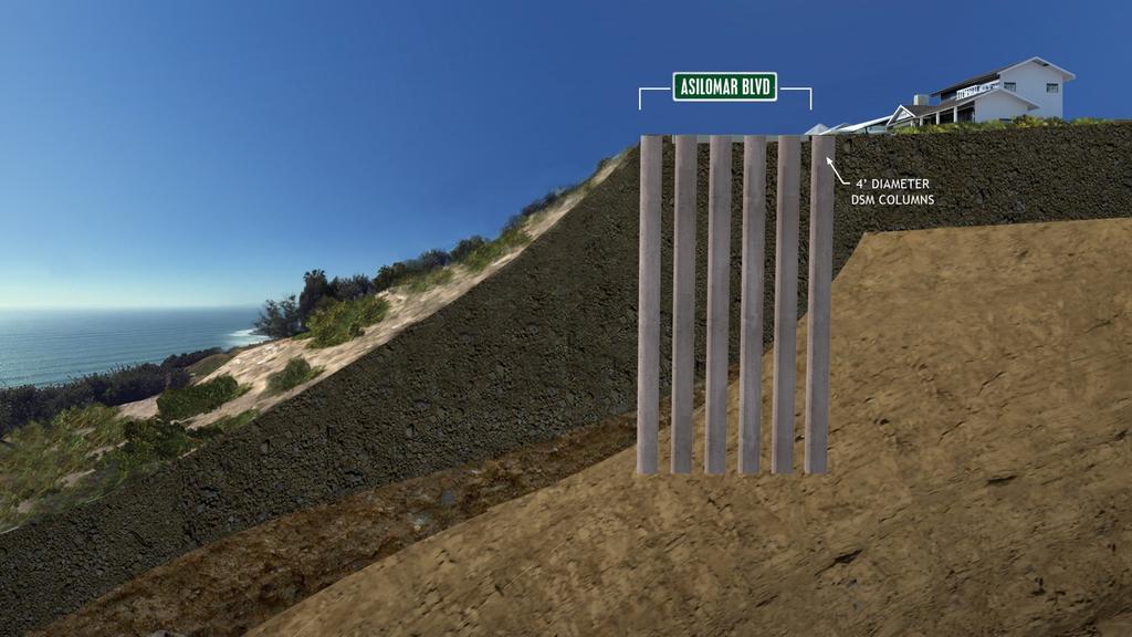 Deep Soil-Cement Mixed (DSM) Columns Features Deep-Soil-Cement (DSM) mixed columns Advantages Improves ground in-place No construction on slope End product completely