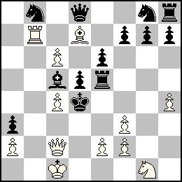 1.h4 é6 2.h5 Dh4 3.ç3 Dç4 4.f4 Lb4 5.f5 Sé7 6.f6 0-0 7.f é7 Sç6 8.é f8=s Sé7 9.S h7 K h7 10.Dç2+ Kh6 11.d4+ g5 12.h g6 e.p.+ Theme with Ceriani-Frolkin promotion.
