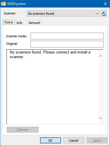 Nextimage Software 44 WIDEsystem Connect a LAN cable and power on the scanner. After installing the software WIDEsystem will show a grey icon in the system tray area (near Windows clock).