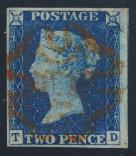 An early use of the world s fi rst stamp, with an internal tear in the middle of the cover, still very fi ne.