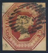 ...scott U$900 2046 #5-6 1847-1848 Queen Victoria Imperforate Embossed Issues, with a 1sh pale green (cut into frameline on 4 sides) and a 10d red brown (all margins clear, close at top, very fi ne