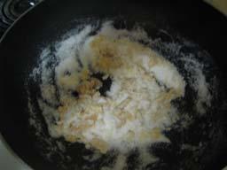 Pour 1 cup white sugar into a frying pan on med-low heat 2. Stirring regularly, allow the sugar to melt (approx 20 mins).