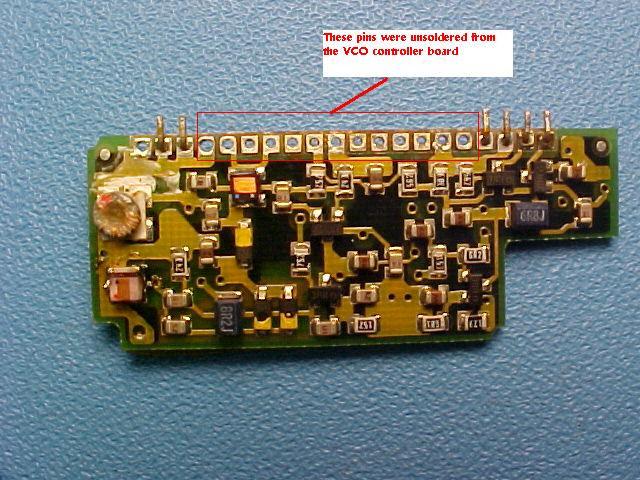 Figure 8E. VCO RF board removed from VCO controller board NOTE: Take your time here and be patient with these pins during this step.