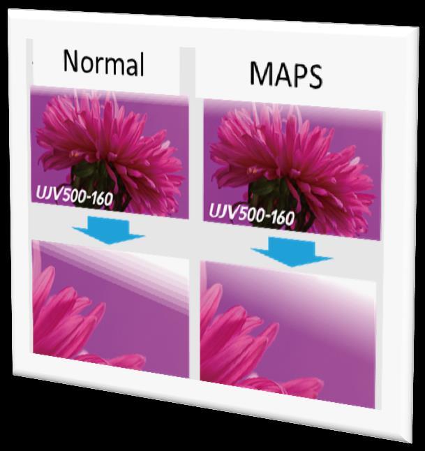 UJV500-160 Features MAPS2 Mimaki Advanced Pass System Reduces the chance of banding High reliability Nozzle Recovery System ensures an stable quality
