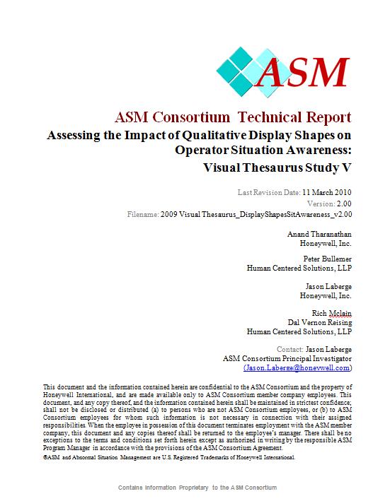 Impact of ASM Research Study The ASM Consortium conducted research on the use of qualitative display shapes for Level I displays Study was to identify visualization techniques to improve operators