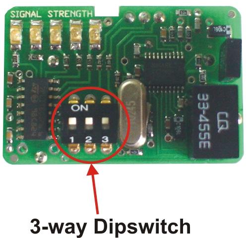 Output Modes Relay output on the receiver by default the mode is set to momentary. Other modes are selectable from the 4- way dipswitch.