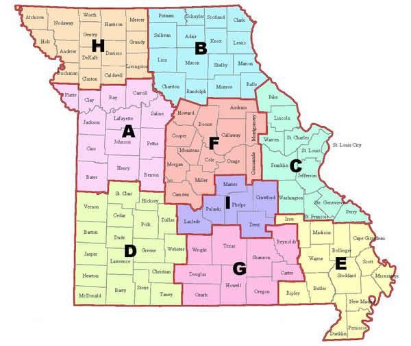 Talk Groups Region I/O Channels The state of Missouri is divided into 9 Homeland Security Regions.