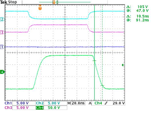 MD8DB Test Waveforms (cont.) Fig : Input to output delay and fall time of output at V DD = V, / = ±7V, Load = pf//.k, I OUT = pf(v/.ns) =.A.
