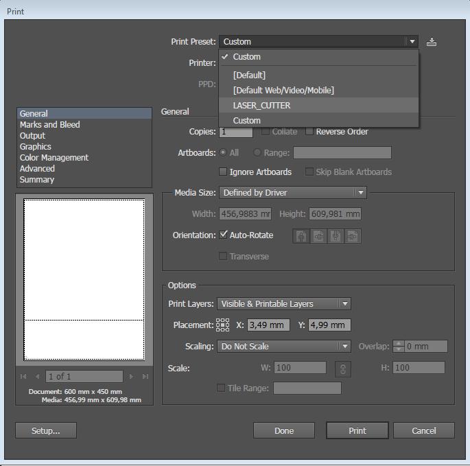 Uploading the File Lasercutting from Adobe Illustrator 1. Choose File > Print 2.