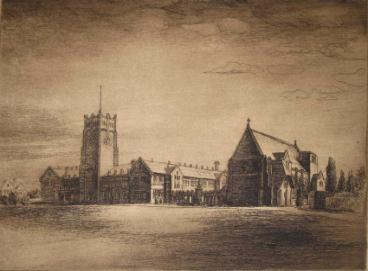 Wesley College 1953 etching, 20/100 15 x