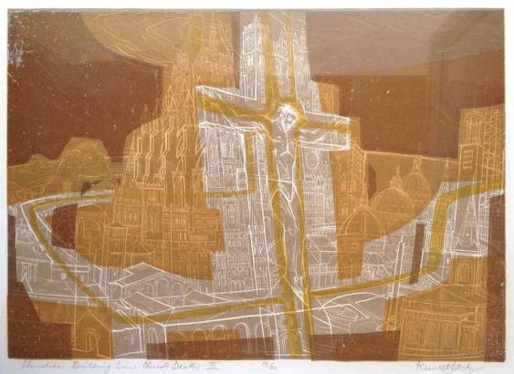 Tower of Babel 1962 linocut and woodcut