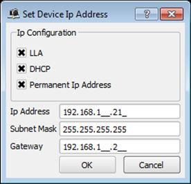 Figure 62: Set Ip To Device icon A new window will open showing an access mask to the IP address, subnet mask and gateway configuration of the chosen camera.