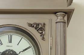 #2005 Steelton Grandfather Floor Clock Features Flat top with beaded cove crown Reeded columns with turned ends Beveled glass on door and bottom side