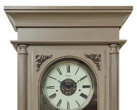 Michaels, and Whittington chime melodies American-made antique white dial with roman numerals and brushed nickel bezel American-made brushed nickel lyre