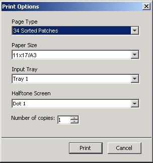 5. When printing the calibration chart there are four choices 34 sorted patches on 11 x 17 or larger