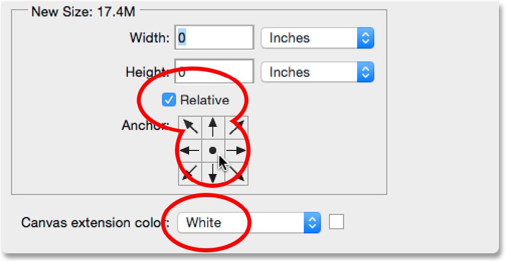 First, make sure the Relative option directly below the Width and Height boxes is checked so the values we enter for the Width and Height will