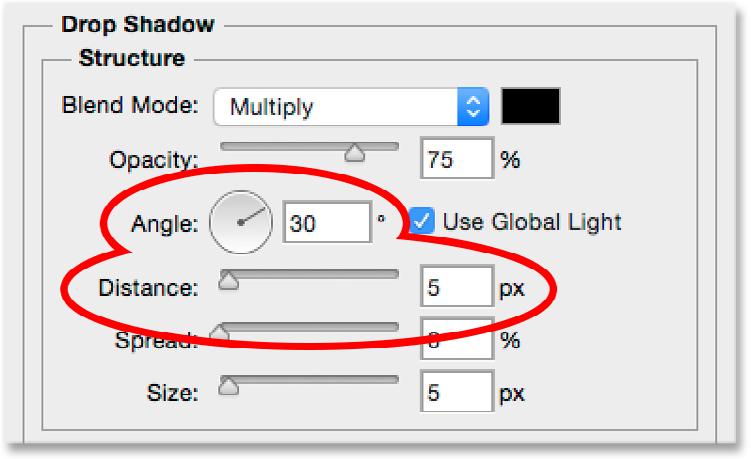 This opens the Layer Style dialog box set to the Drop Shadow options in the middle column.
